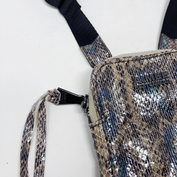 Aimee Kestenberg Snakeprint Just Saying Stadium Crossbody Bag Bejeweled Leather - Picture 6 of 10
